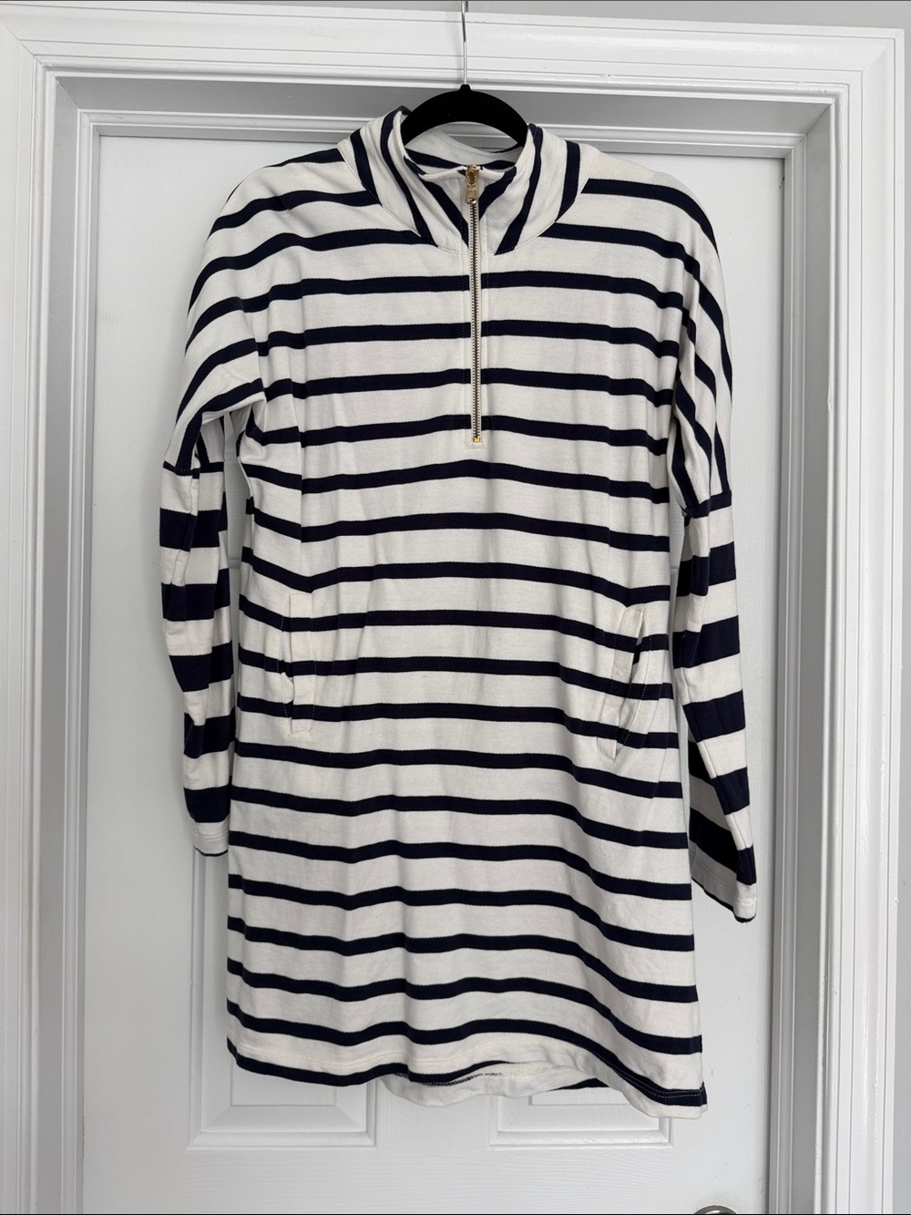 Addison Bay Navy and White Striped Half-Zip Dress